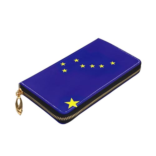 Longzehao Geldbörse mit Alaska-Staatsflagge, Premium-Leder, mit Reißverschluss, für Damen und Herren, Scheckbuchhülle, RFID-blockierend von Longzehao