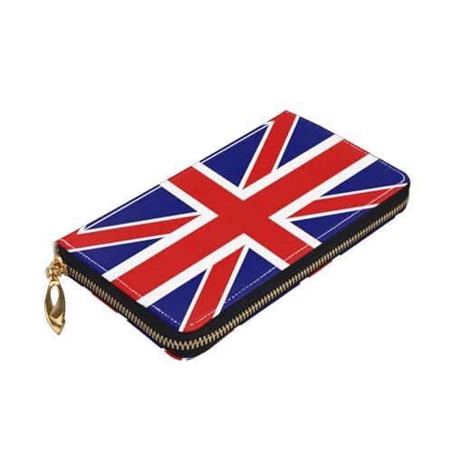 Longzehao Geldbörse mit englischer Flagge, Premium-Leder, mit Reißverschluss, für Damen und Herren, Scheckbuchhülle, RFID-Blockierung von Longzehao