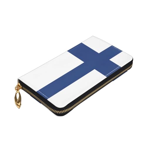 Longzehao Geldbörse mit finnischer Flagge, Premium-Leder, mit Reißverschluss, für Damen und Herren, Scheckbuchhülle, RFID-Blockierung von Longzehao