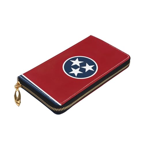 Longzehao Tennessee Staatsflagge, Premium-Leder, mit Reißverschluss, für Damen und Herren, Scheckbuchhülle, RFID-Blockierung von Longzehao