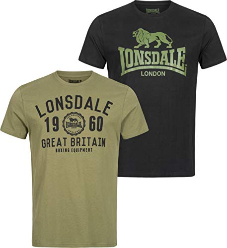 Lonsdale Herren Bangor dobbelt pakke T Shirt, Black/Olive, S EU von Lonsdale