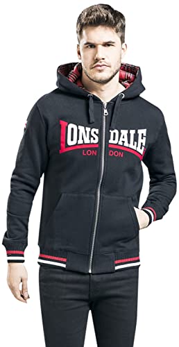 Lonsdale Herren Kapuzensweatjacke mit Reißverschluss Normale Passform NATEBY, Schwarz, L von Lonsdale