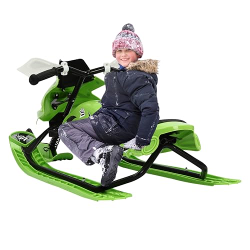 Tragbarer Schlitten für Kinder, Schlitten mit Lenkrad, Sitzkissen, verstellbar, mit Fußbremse, geeignet für Kinder ab 3 Jahren für Ski-Aktivitäten von Loobiiny