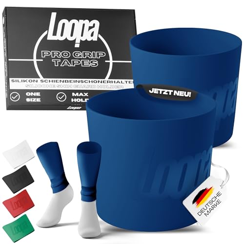 Loopa Pro Grip Tapes Fußball Schienbeinschonerhalter aus hochwertigen Silikon für Herren, Damen & Kinder | Fußball Stutzenhalter | Shin Guard Stay Holder | Perfekter Halt (Blue) von Loopa