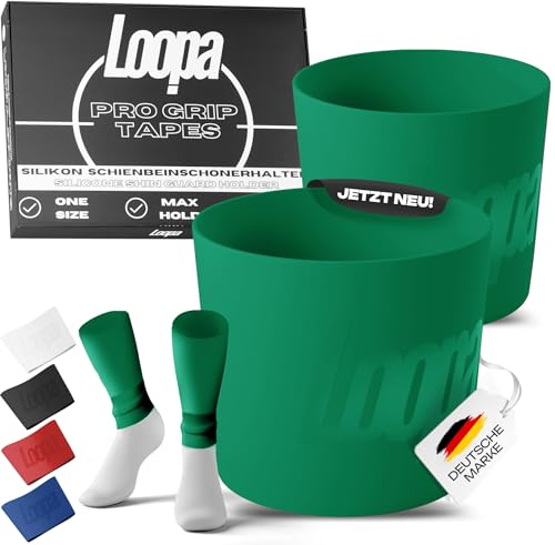 Loopa Pro Grip Tapes Fußball Schienbeinschonerhalter aus hochwertigen Silikon für Herren, Damen & Kinder | Fußball Stutzenhalter | Shin Guard Stay Holder | Perfekter Halt (Green) von Loopa