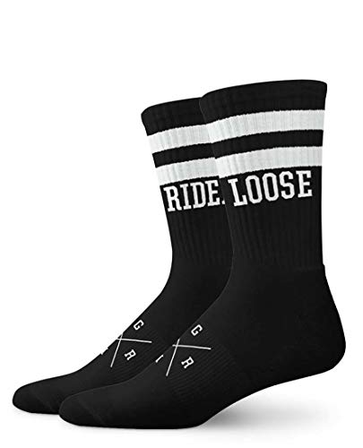 Loose Riders Cotton Socks – Damen Herren – für Downhill, Mountainbike, MTB, Fahrrad, BMX, Streetwear Mid Socks, Performance Crew Socks, One Size (1 Pack Stripes) von Loose Riders