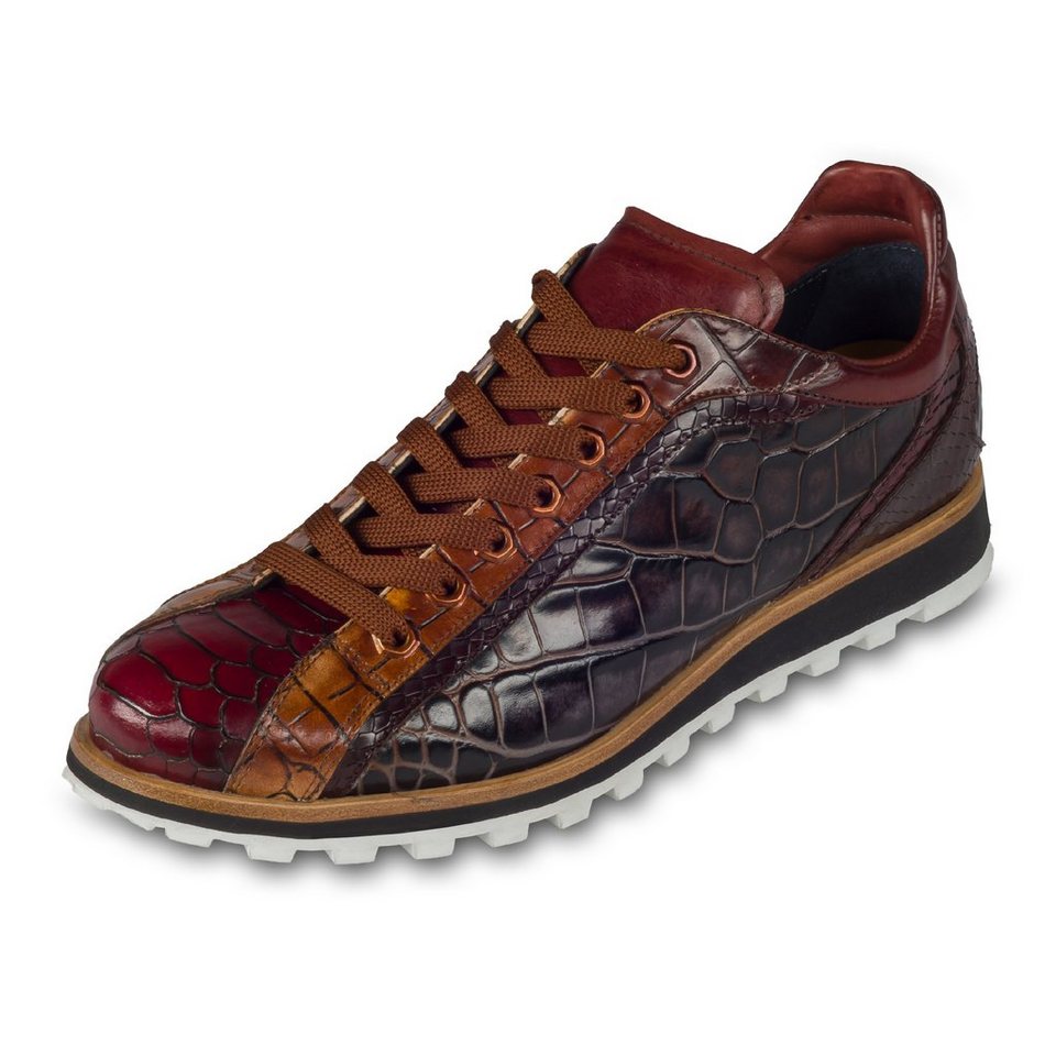 Lorenzi Herren Leder-Sneaker mit Reptilprägung, braun / rot Sneaker Handgefertigt in Italien von Lorenzi