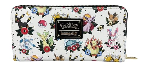Loungefly Pokemon Eeveelutions Tattoo Zip Around Geldbörse, Weiss/opulenter Garten, Casual von Loungefly