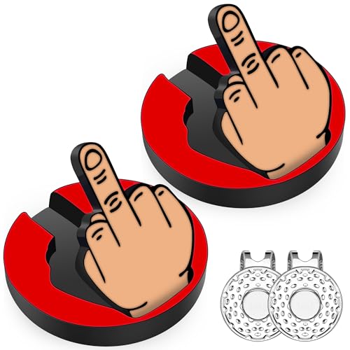 Lousrnman Golfballmarker, 2 Stück, beweglicher, lustiger Mittelfinger-Ballmarker zum Putten, Grün, Metall-Golfzubehör mit magnetischem Hutclip, Geschenk für Männer und Frauen (2 x Rot) von Lousrnman