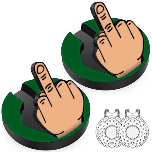 Lousrnman Golfballmarker, 2 Stück, beweglicher, lustiger Mittelfinger-Ballmarker zum Putten, Grün, Metall-Golfzubehör mit magnetischem Hutclip, Geschenk für Männer und Frauen (2 x grün) von Lousrnman