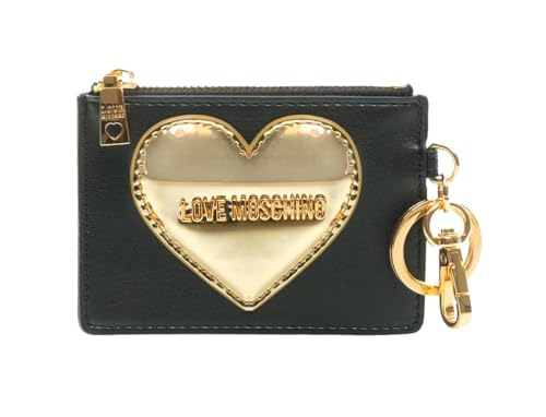 Love Moschino Kartenhalter/Schlüsselanhänger Herz mit Reißverschluss JC6401 Schwarz/Gold - 11,7 x 8,5 x 1,5 cm, Schwarz , Taglia Unica, Modern von Love Moschino