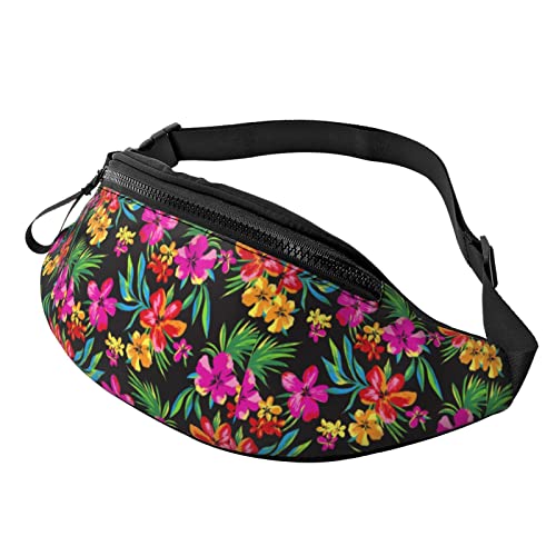 Unisex-Gürteltasche mit hawaiianischem Buntem Blumendruck, Verstellbarer Riemen, Hüfttasche, Umhängetasche für Reisen, Wandern, Sport von Lsjuee