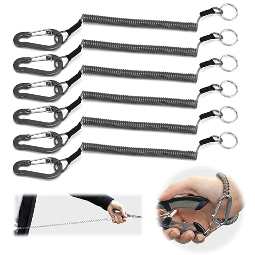 Ltsbaed 6 Stück Angeln Lanyard Outdoors 1.2m Schwarz Elastisch Spiralkabel Angeln Lanyard mit Karabiner Anti-Lost Schlüssel Spiralkabel Sicherheitsseil Bootfahren zum Angeln Jagd Wandern Camping Tools von Ltsbaed