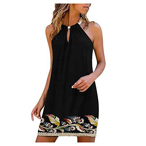 Neckholder Kleid Damen Boho Kleid Sexy Ärmellos Festkleider Knielang Boho Freizeitkleid Strand Casual Weisses Sommer A-Linie Kleid Sommerkleid Strandkleid Trägerkleid von Luadnysin