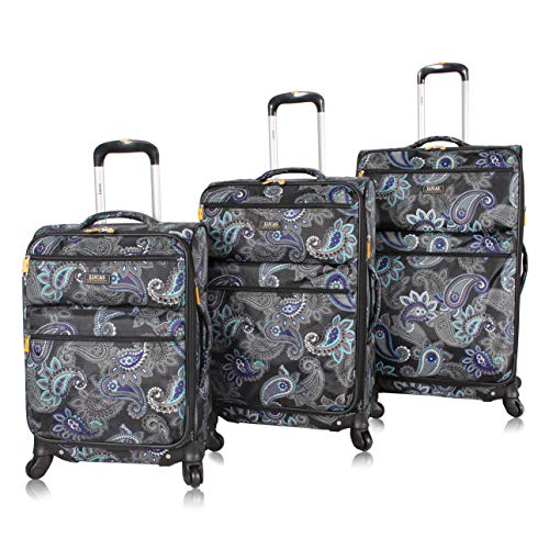 Lucas Designer Gepäckkollektion – 3-teiliges Softside erweiterbares ultraleichtes Spinnerkoffer-Set – Reise-Set beinhaltet 50,8 cm Handgepäck, 61 cm & 71,1 cm karierte Koffer, Diva (Blau) - 10487721 von Lucas