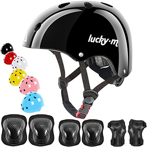 Lucky-M Kinderhelm mit Knieschützern, Ellbogenschützern, Handgelenkschützern für Skateboard, Radfahren, Hoverboard, Scooter von Lucky-M