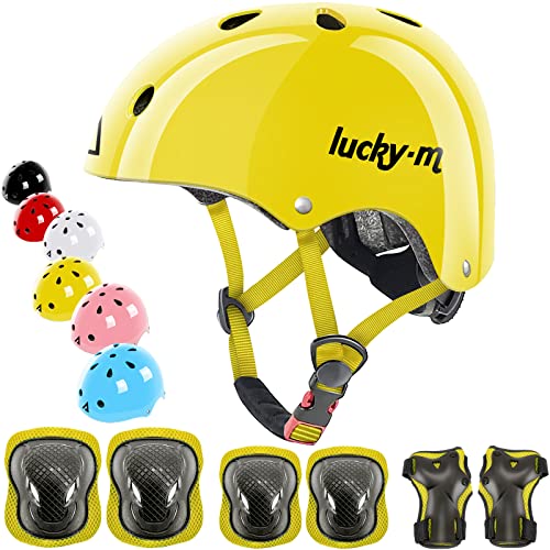 Lucky-M Kinderhelm mit Knieschützern, Ellbogenschützern, Handgelenkschützern für Skateboard, Radfahren, Hoverboard, Scooter von Lucky-M