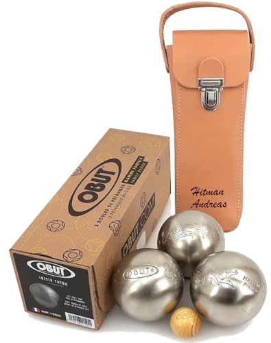 Boule Premium Geschenk - Set TATOU, Obut INOX Kugeln und Tasche aus Vollrindleder mit Gravur von Ludomax