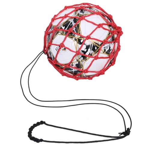 Luejnbogty Rote Fußball-Ball-Netztasche, Auffällige Verschlüsselung + Elastisches Seil, Fußball-Trainingstasche, Tragbare Balltasche von Luejnbogty