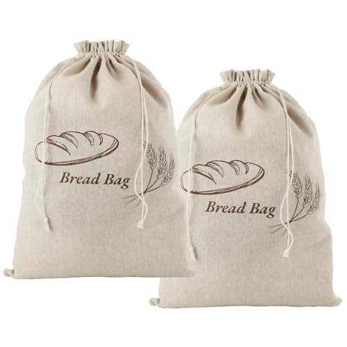 2 Stück Brotbeutel Leinen mit TPU Innenfutter, Brotbeutel Wiederverwendbar mit Kordelzug Brotbeutel Aufbewahrung Frischhalten Groß Brotsack von Lufdegim
