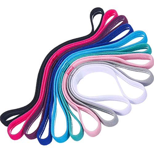 Lukasz 9 Stück Sport-Haarbänder, elastisch, rutschfest, dick, Haarbänder, Übungshaare und Schweißbänder für Frauen und Männer, mehrfarbig von Lukasz