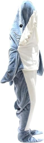 LukyTimo Hai Decke Erwachsene Zum Anziehen Schlafsack Kostüm Anzug Super Weich, Gemütlich, Flanell, Geschenk Für Teenager, Erwachsene, Hai-Liebhaber ((L) 67in*27.5in, Helles Bläuliches Grau) von LukyTimo