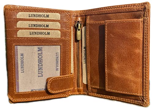 Lundholm Herren Leder Geldbörse mit RFID-Schutz Echtleder Geldbeutel Portemonnaie Geldbeutel für Männer I Brieftasche Wallet Sundsvall (10x13x2.5 cm, Cognac) von Lundholm