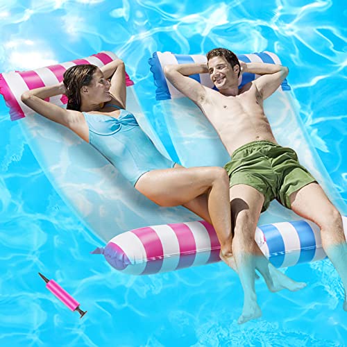 Lunriwis 2 PCS Aufblasbares Schwimmbett,luftmatratze Pool,Wasserhängematte,4 in 1 Aufblasbare Wasserhängematte mit Luftpumpe,für Sessel,Matratzen,Sitz,Schwimmmatte,Schwimmbad Strand Wasserspielzeug von Lunriwis