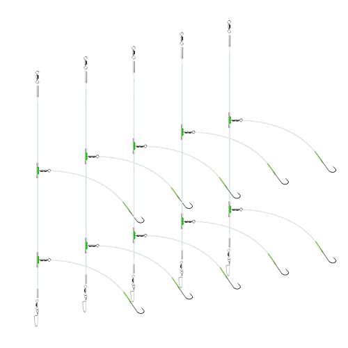 Luroad 5 Stück Angelhaken für Meeresangeln, Flapper-Rigs für Meeresangeln, Strandwerfen, Uferfischen, Flunder, Whiting, Barsch, Scholle (D. 5 Stück - 2 Haken - Größe 2/0-80cm) von Luroad