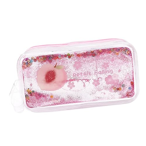 Lurrose 1Stk Transparente Treibsand-Kosmetiktasche mit Pfirsichmotiv durchsichtige Kosmetiktasche Smooth Zipper schöne Federtasche Make-up-Pakete federmäppchen Make-up-Taschen Pailletten von Lurrose