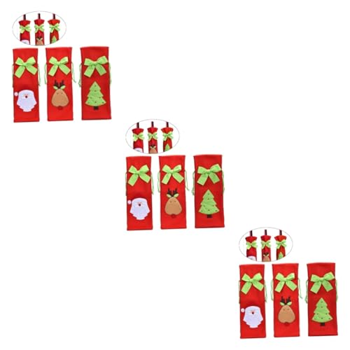 Lurrose 9 STK Weihnachten Weinflaschenabdeckung Weihnachtsweinflaschenhalter Weihnachtliche Flaschendekoration Weinflaschenverzierung Bierflaschenbeutel Krawatte Kordelzug von Lurrose