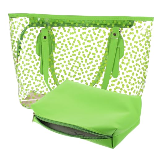 Lurrose Transparente Tragetasche mit Reißverschluss, Gemustert, für Damen, transparent, Strandtasche mit Innenhandtasche, Grün, grün, von Lurrose