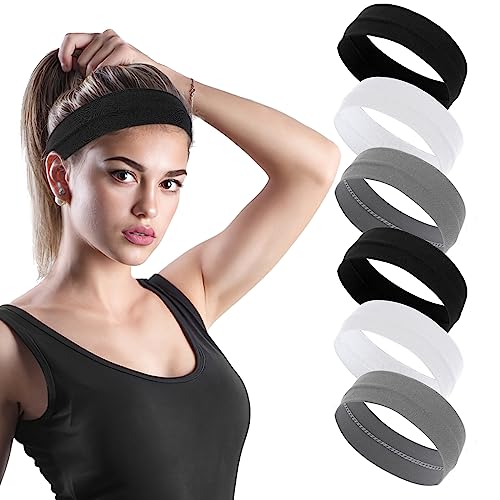 6 Stück Stirnband Damen Dünn Fitness rutschfeste Schweißbänder Elastische Schweißabsorbierende Headband Sport Stirnbänder Damen Haarband Breit für Yoga Golf Fitnessstudio Laufen Tennis Kopfband von Lusofie