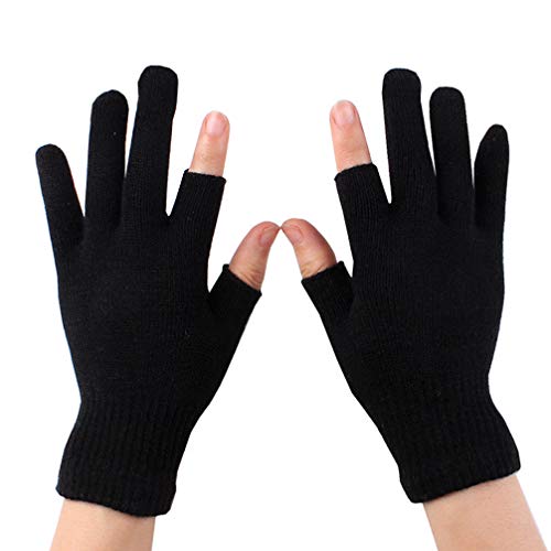 Luwint Touch Screen Thin Knit Gloves - Index Finger and Thumb Fingerless Mitten for Photography, Writing, Driving, Cycling(Black) von Luwint