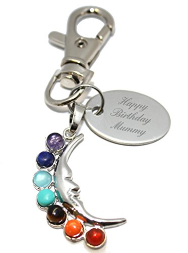BR393K Schlüsselanhänger mit Aufschrift "Happy Birthday Mummy", personalisierbar, mehrfarbig, Mond, in Geschenkbeutel, mehrfarbig, Einheitsgröße, Charm von Luxury Engraved Gifts UK