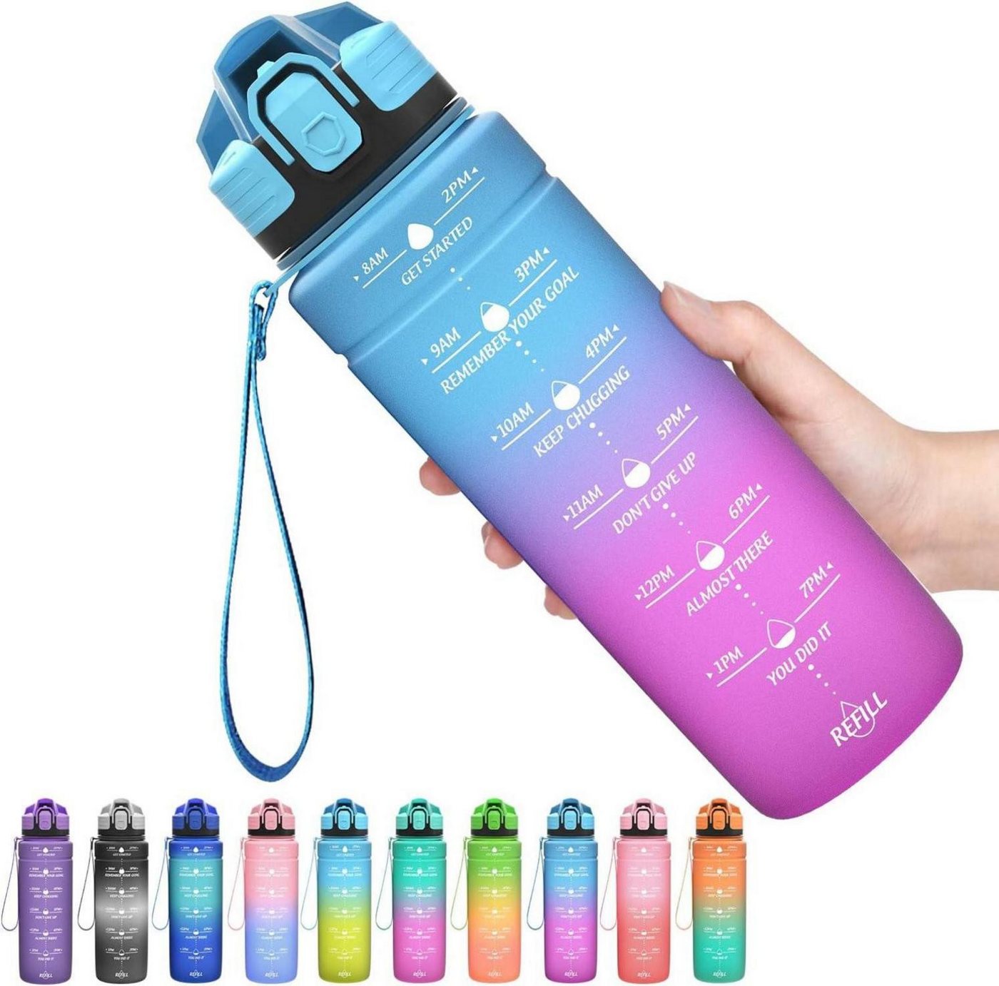 LuxusKollektion Aufbewahrungsbox Sport Trinkflasche 2l Auslaufsicher BPA-frei Tritan Kinder Motivierend von LuxusKollektion