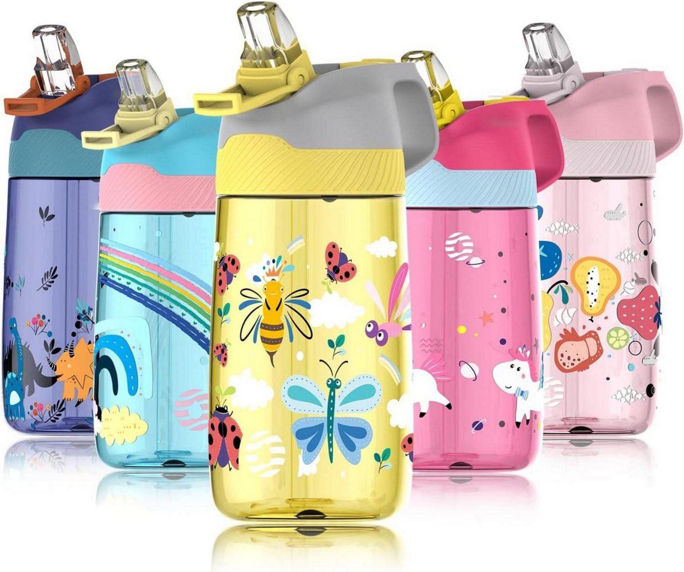 LuxusKollektion Aufbewahrungsbox Trinkflasche Kinder mit Strohhalm 450ml Tritan Plastik BPA frei von LuxusKollektion