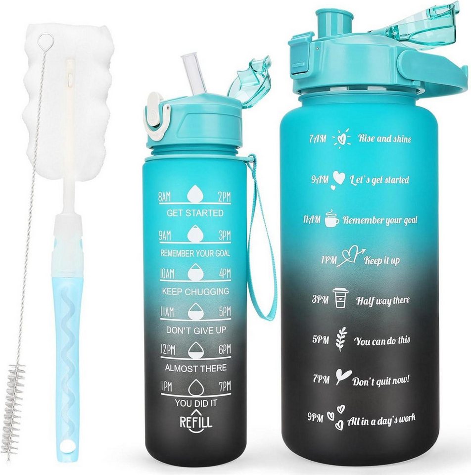 LuxusKollektion Becher 2er Pack Trinkflasche BPA-frei mit Zeitmarkierung, Strohhalm von LuxusKollektion