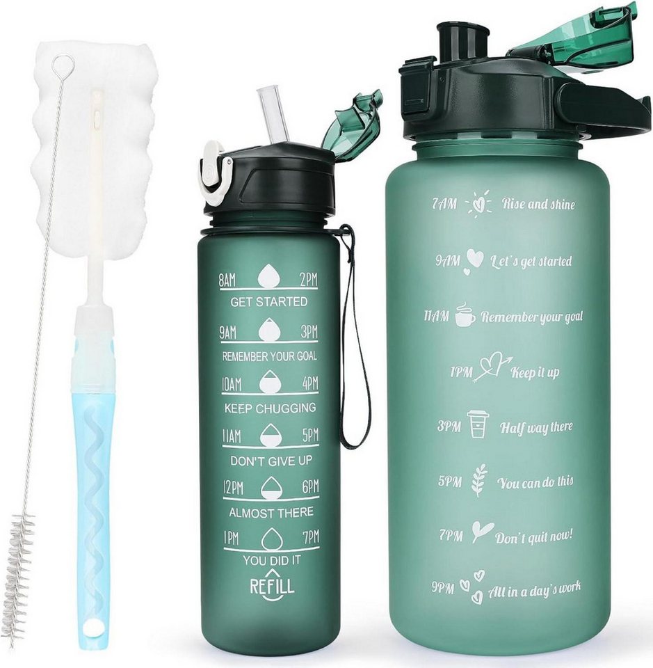 LuxusKollektion Becher 2er Pack Trinkflasche BPA-frei mit Zeitmarkierung & Strohhalm von LuxusKollektion