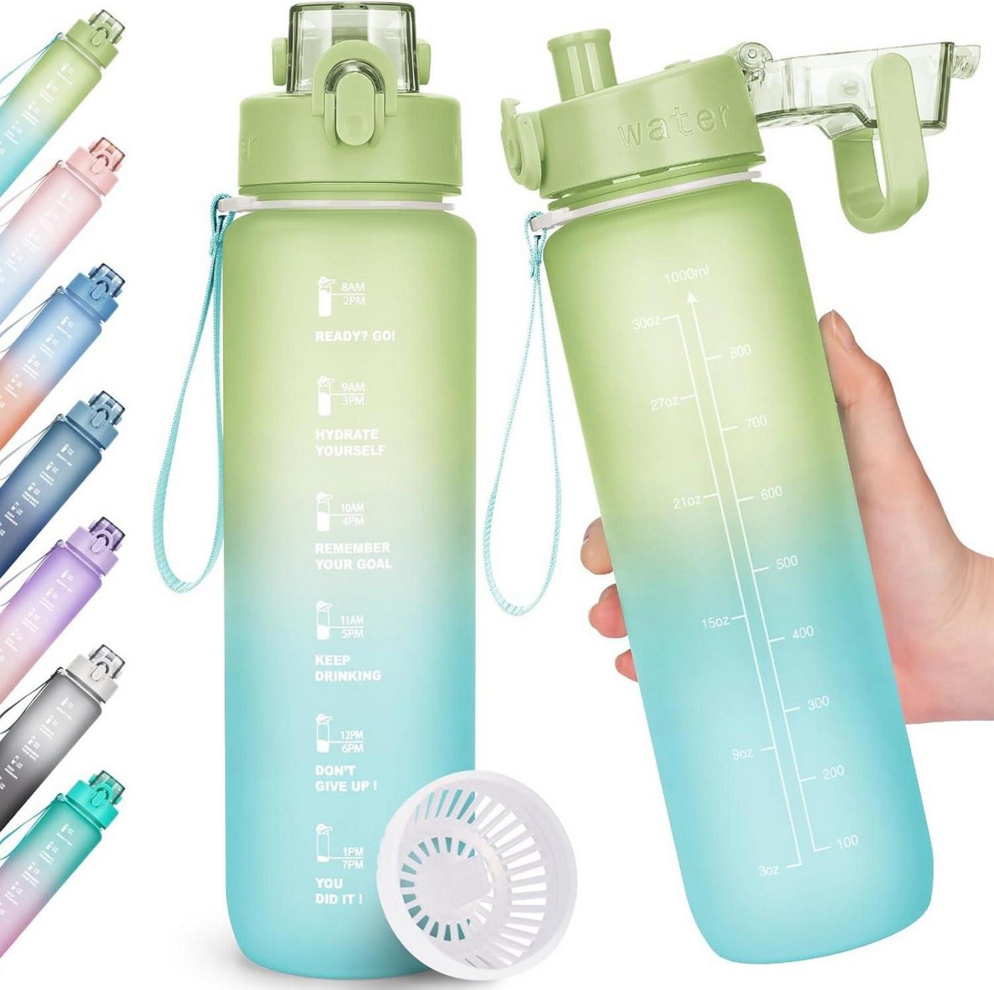 LuxusKollektion Becher Sport Trinkflasche 1l BPA-frei Auslaufsicher Zeitmarkierung Fitness von LuxusKollektion