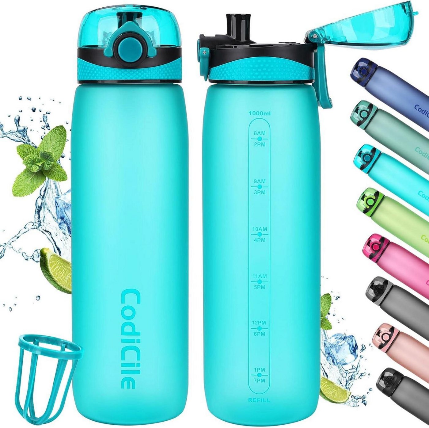 LuxusKollektion Becher Trinkflasche 1 Liter BPA-frei Auslaufsicher Tritan Sportflasche Cyan von LuxusKollektion