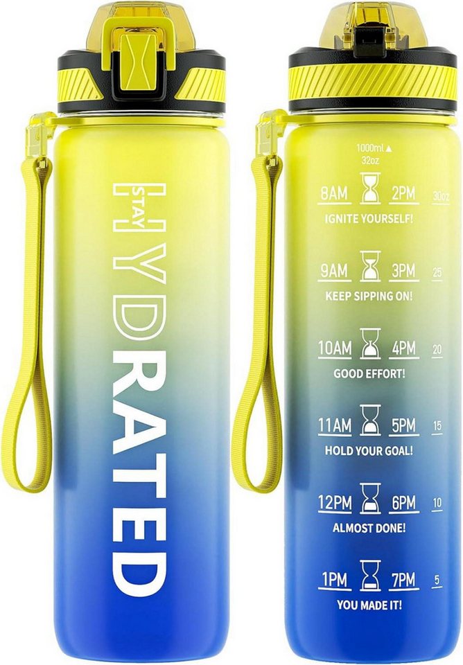 LuxusKollektion Becher Trinkflasche 1L BPA-frei mit Strohhalm, Zeitmarkierung, Bürste für von LuxusKollektion