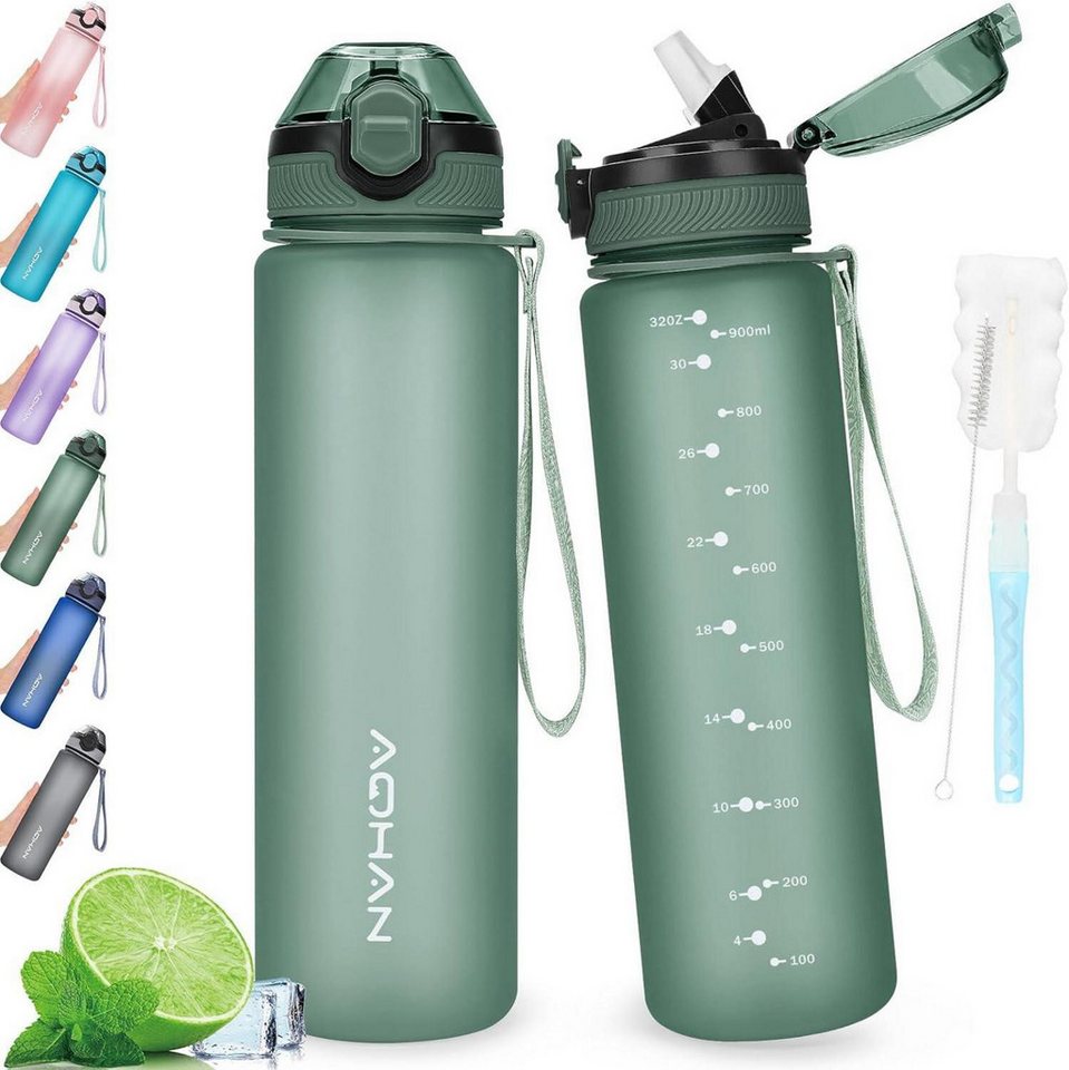 LuxusKollektion Becher Trinkflasche 1L auslaufsicher Klappdeckel BPA frei Sport Stroh von LuxusKollektion