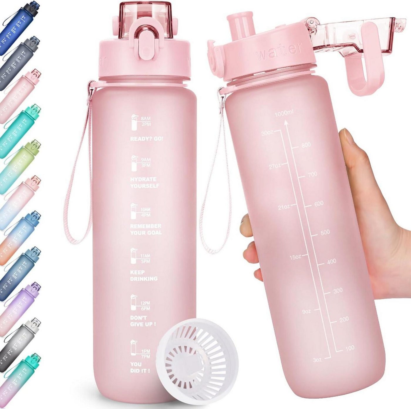 LuxusKollektion Becher Trinkflasche 1l BPA-Frei Auslaufsicher Zeitmarkierung Sport Yoga von LuxusKollektion