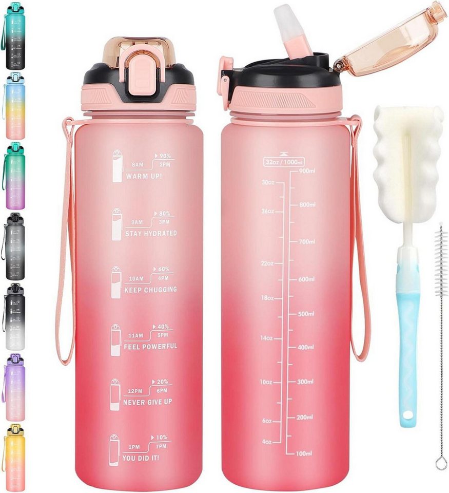 LuxusKollektion Becher Trinkflasche 1l Strohhalm Wasserflasche Auslaufsicher Zeitmarkierung von LuxusKollektion