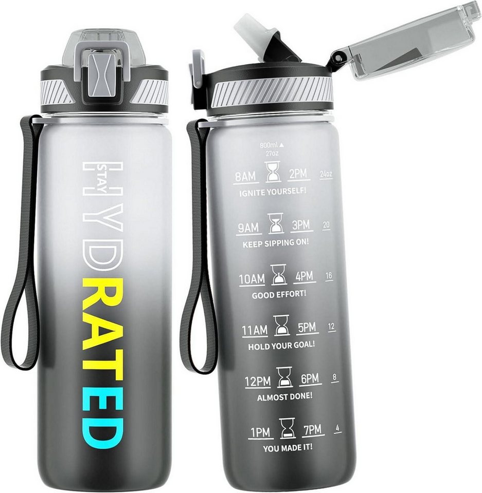 LuxusKollektion Becher Trinkflasche 800ML BPA-Frei Tritan mit Strohhalm Zeitmarkierung von LuxusKollektion