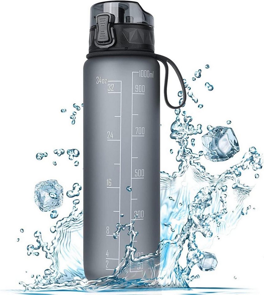 LuxusKollektion Becher Trinkflasche mit rutschfestem Gummi-Grip 1L BPA-frei Grau von LuxusKollektion