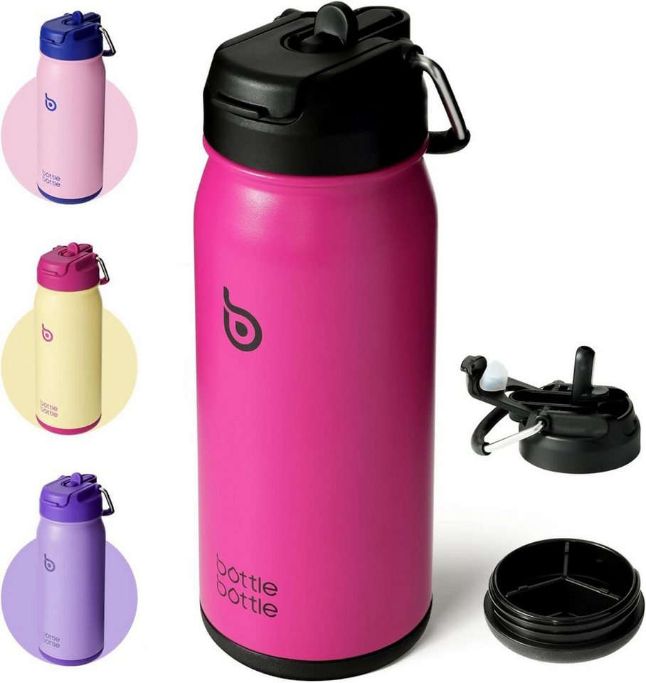 LuxusKollektion Kinderbecher Trinkflasche Edelstahl 16oz mit Strohhalm für Kinder BPA-frei uni von LuxusKollektion