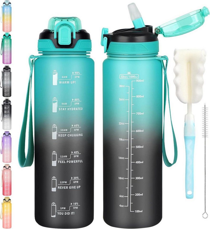 LuxusKollektion Organizer Trinkflasche 1L mit Strohhalm Auslaufsicher Zeitmarkierung sportliche von LuxusKollektion