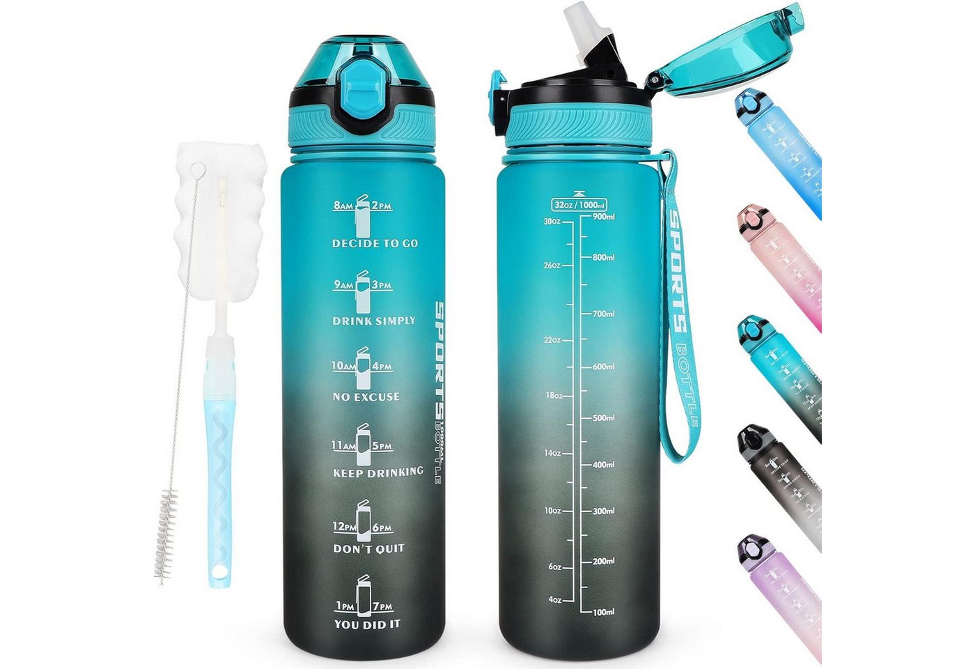 LuxusKollektion Trinklernbecher Trinkflasche 1L BPA-frei Sport Wasserflasche mit Stroh von LuxusKollektion